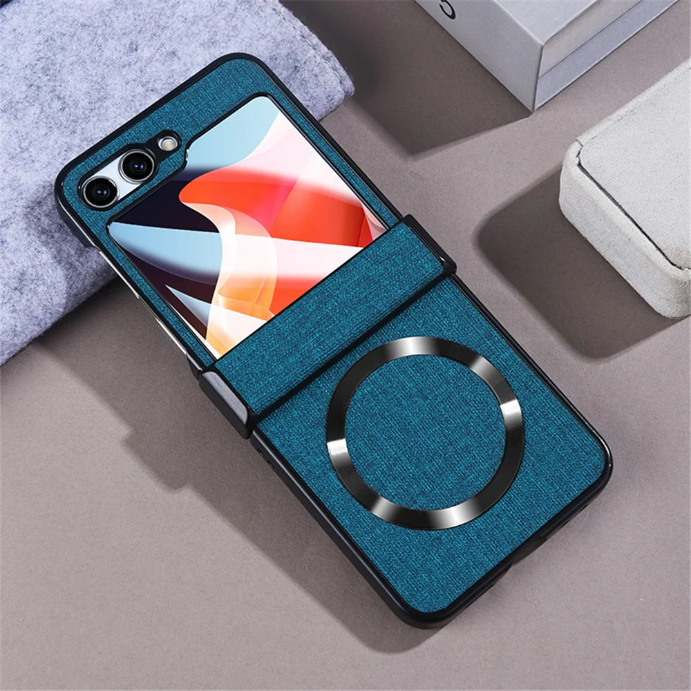For Samsung Galaxy Z Flip7 FE 5G / Z Flip6 5G Case Leather+PC Phone Cover with Rear Screen Film and Hinge - Blue - Image 2