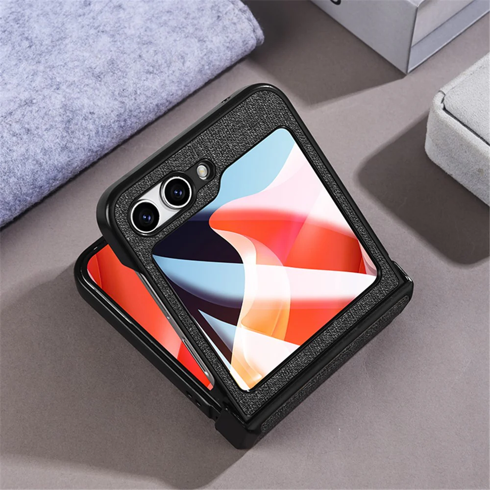 For Samsung Galaxy Z Flip7 FE 5G / Z Flip6 5G Case Leather+PC Phone Cover with Rear Screen Film and Hinge - Blue - Image 3