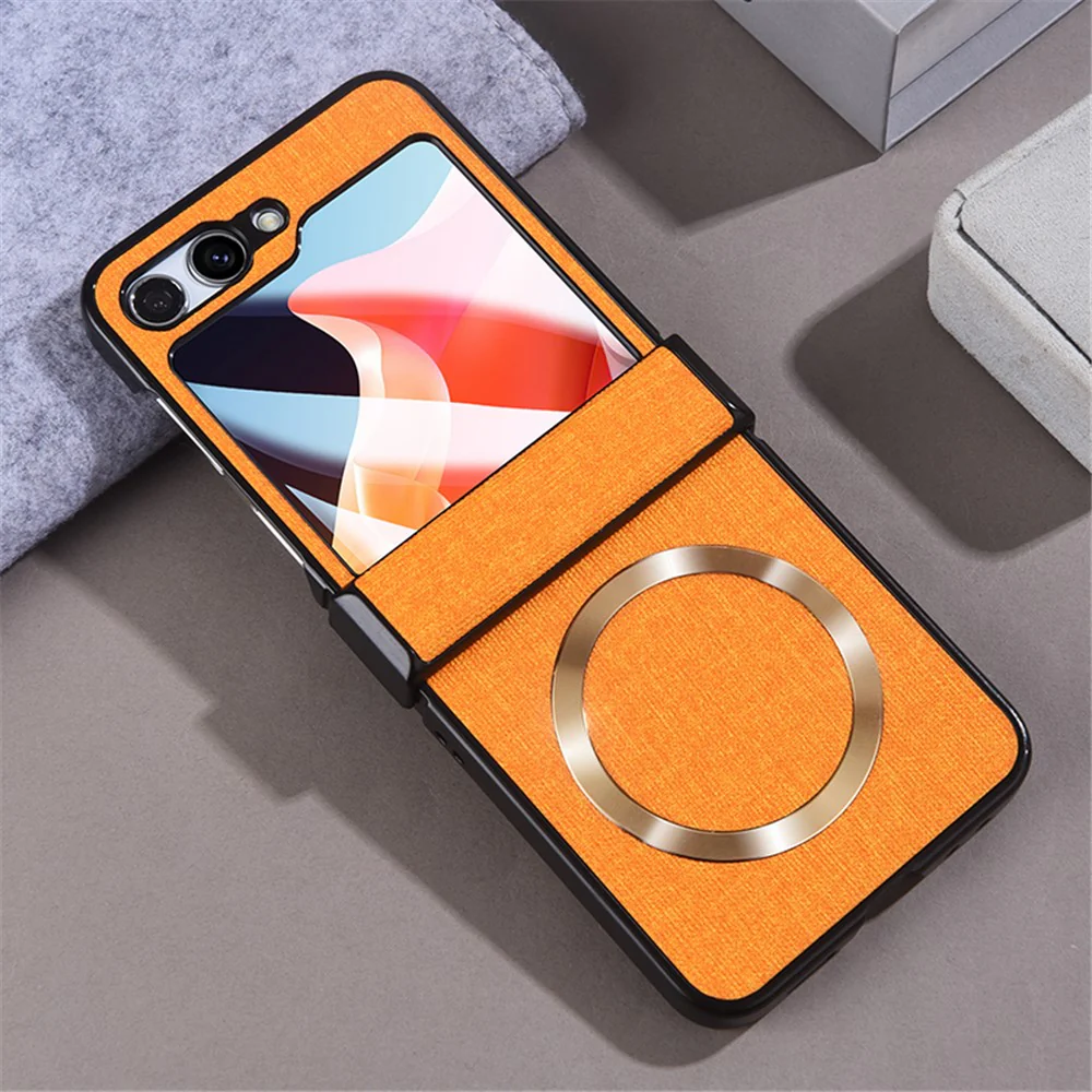 For Samsung Galaxy Z Flip7 FE 5G / Z Flip6 5G Case Leather+PC Phone Cover with Rear Screen Film and Hinge - Yellow - Image 2