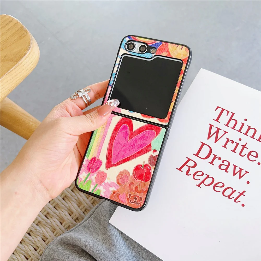 For Samsung Galaxy Z Flip7 FE 5G / Z Flip6 5G Case Leather + PC Protective Phone Cover Lacquered Pattern - Big Heart - Image 2