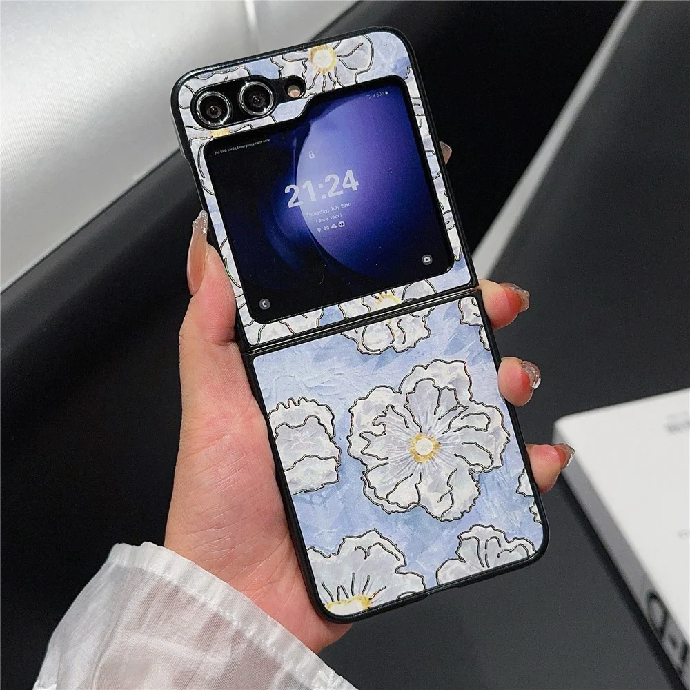 For Samsung Galaxy Z Flip7 FE 5G / Z Flip6 5G Case Leather + PC Protective Phone Cover Lacquered Pattern - Flowers - Image 2