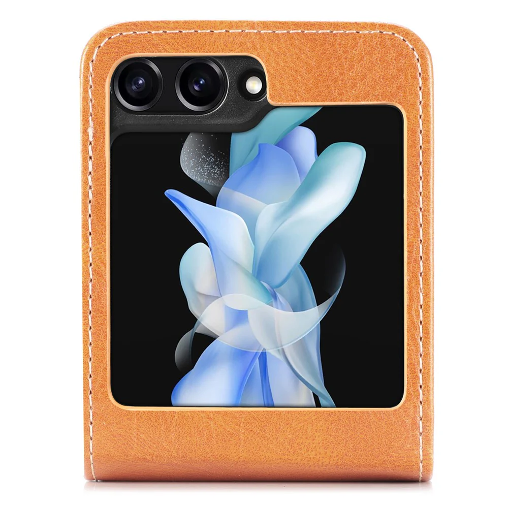 For Samsung Galaxy Z Flip7 FE 5G / Z Flip6 5G Case Leather Phone Cover Card Slots Photo Frame Slot - Brown - Image 3