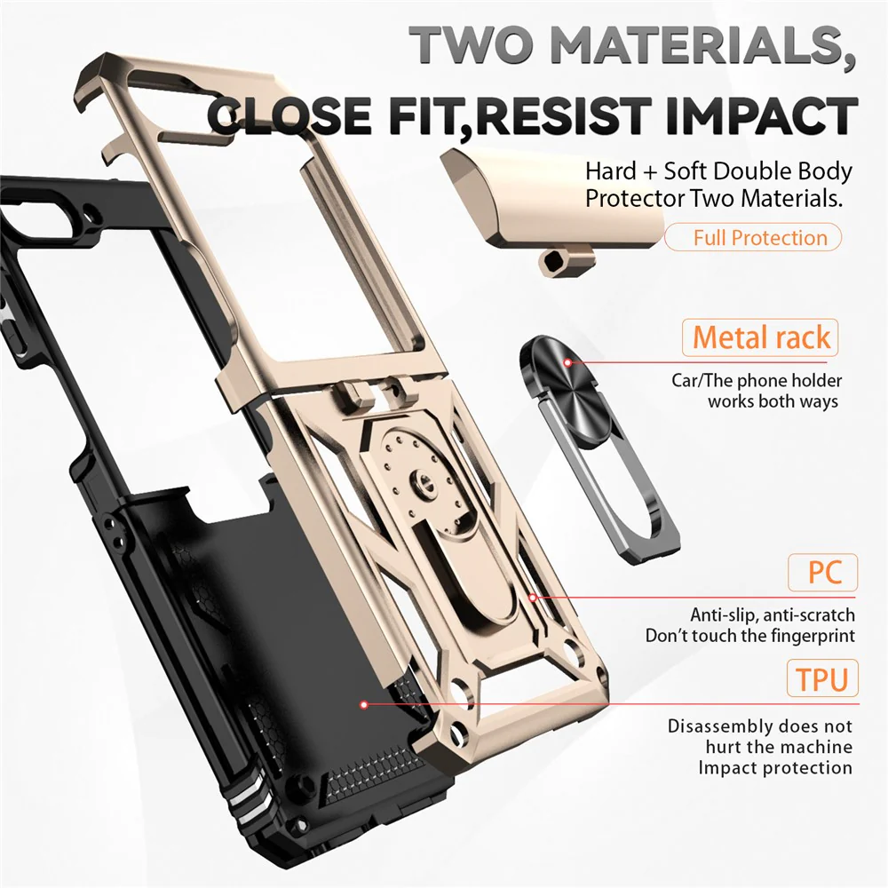 For Samsung Galaxy Z Flip7 FE 5G / Z Flip6 5G Case Lens Protection PC TPU Phone Cover Anti-Drop Ring Holder - Gold - Image 4