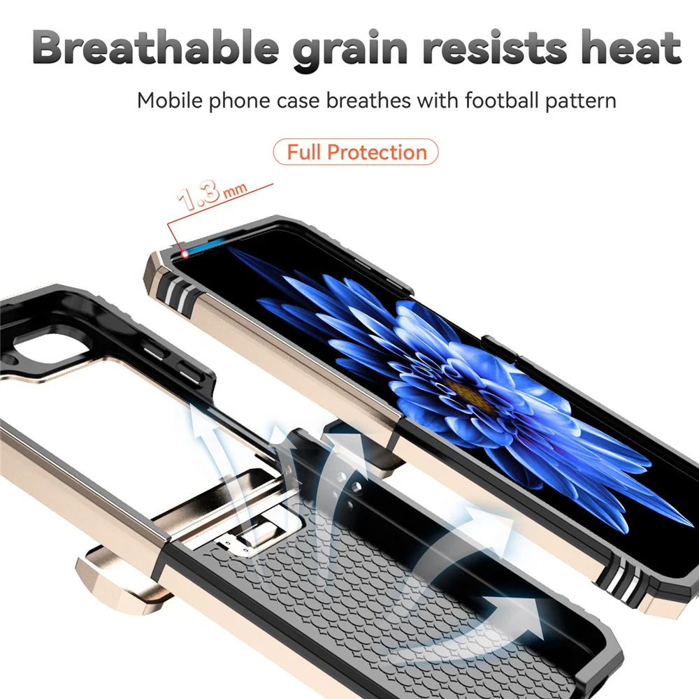 For Samsung Galaxy Z Flip7 FE 5G / Z Flip6 5G Case Lens Protection PC TPU Phone Cover Anti-Drop Ring Holder - Gold - Image 5