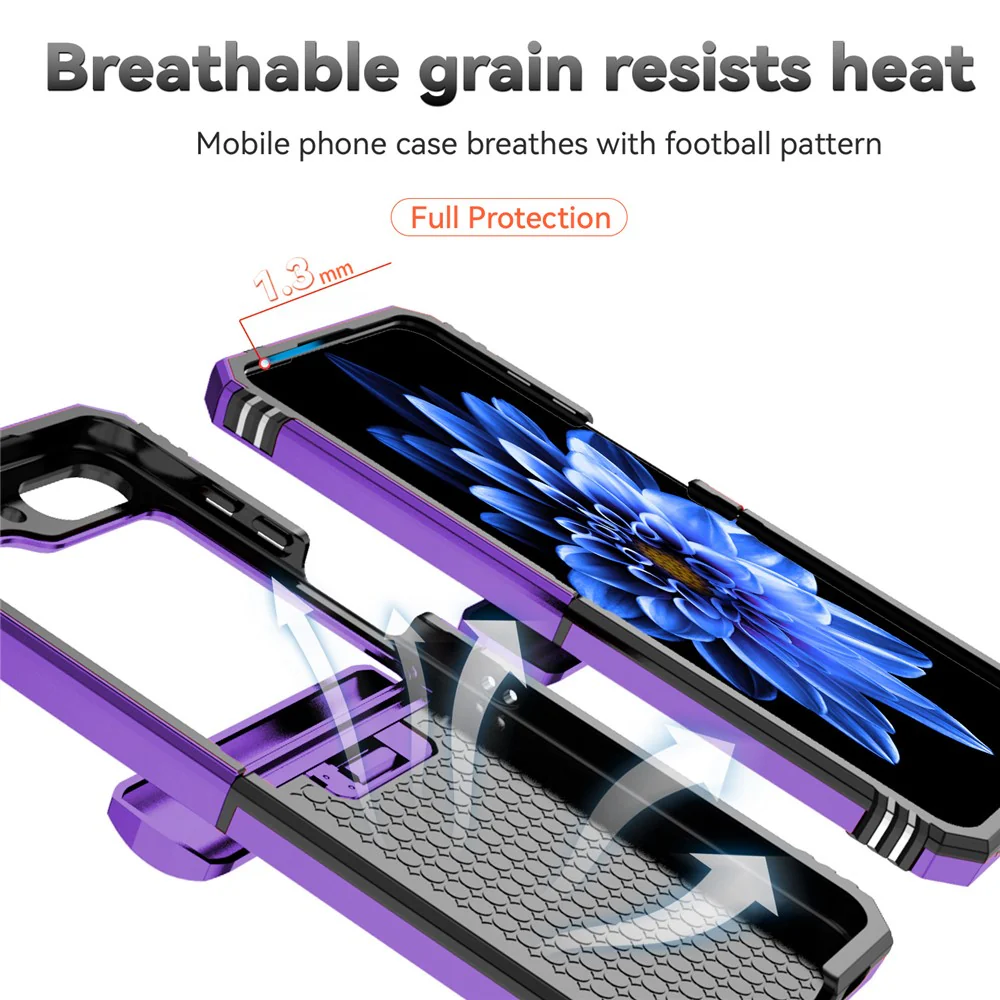 For Samsung Galaxy Z Flip7 FE 5G / Z Flip6 5G Case Lens Protection PC TPU Phone Cover Anti-Drop Ring Holder - Purple - Image 5