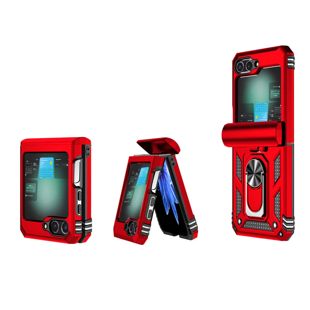 For Samsung Galaxy Z Flip7 FE 5G / Z Flip6 5G Case Lens Protection PC TPU Phone Cover Anti-Drop Ring Holder - Red - Image 8