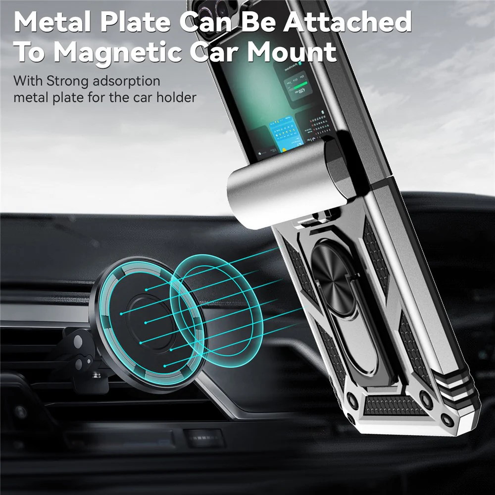 For Samsung Galaxy Z Flip7 FE 5G / Z Flip6 5G Case Lens Protection PC TPU Phone Cover Anti-Drop Ring Holder - Silver - Image 3
