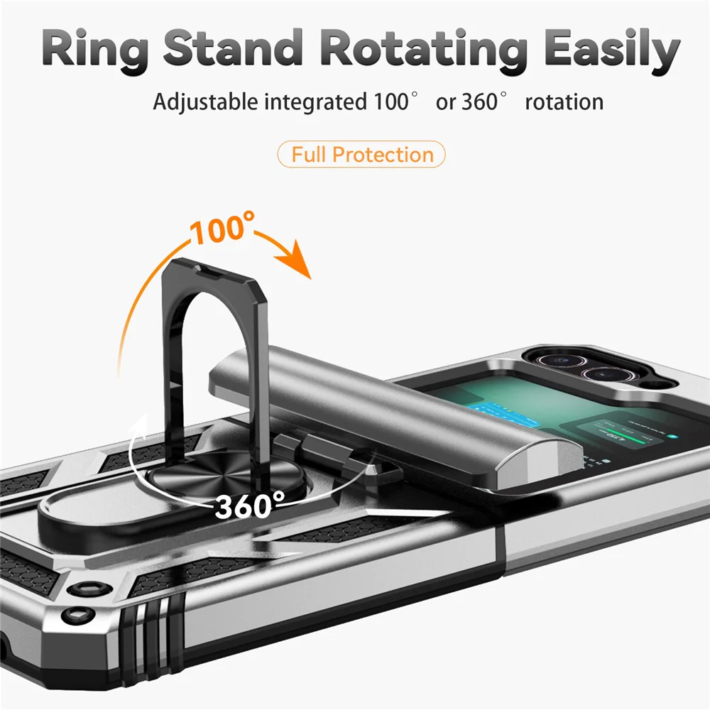 For Samsung Galaxy Z Flip7 FE 5G / Z Flip6 5G Case Lens Protection PC TPU Phone Cover Anti-Drop Ring Holder - Silver - Image 6