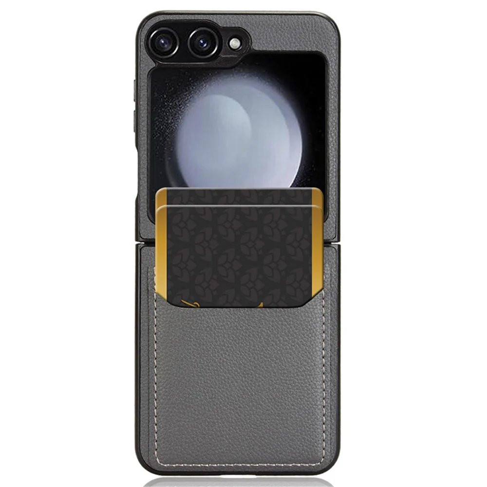 For Samsung Galaxy Z Flip7 FE 5G / Z Flip6 5G Case Litchi Texture Leather Coated PC Phone Cover Card Slot - Grey - Image 6