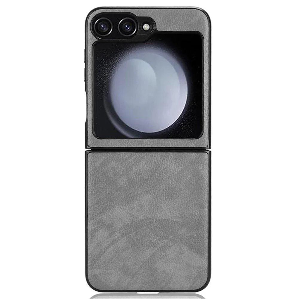 For Samsung Galaxy Z Flip7 FE 5G / Z Flip6 5G Case Litchi Texture Leather Hard PC Phone Cover - Grey - Image 6