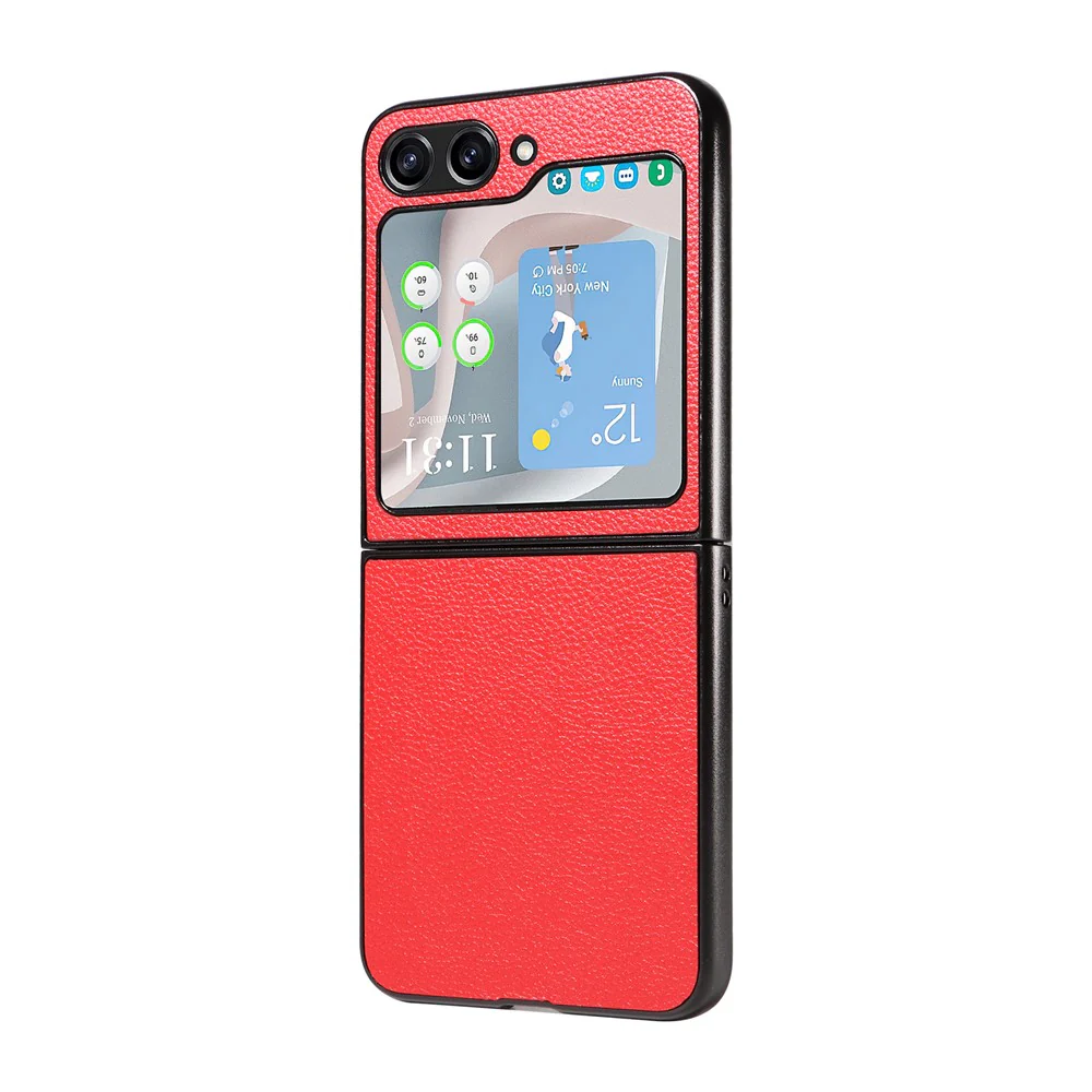 For Samsung Galaxy Z Flip7 FE 5G / Z Flip6 5G Case Litchi Texture Leather+Hard PC Phone Cover - Red - Image 2