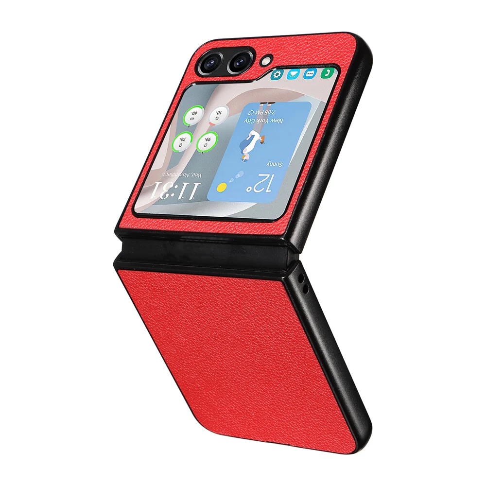 For Samsung Galaxy Z Flip7 FE 5G / Z Flip6 5G Case Litchi Texture Leather+Hard PC Phone Cover - Red - Image 3