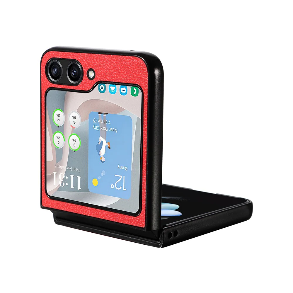 For Samsung Galaxy Z Flip7 FE 5G / Z Flip6 5G Case Litchi Texture Leather+Hard PC Phone Cover - Red - Image 5