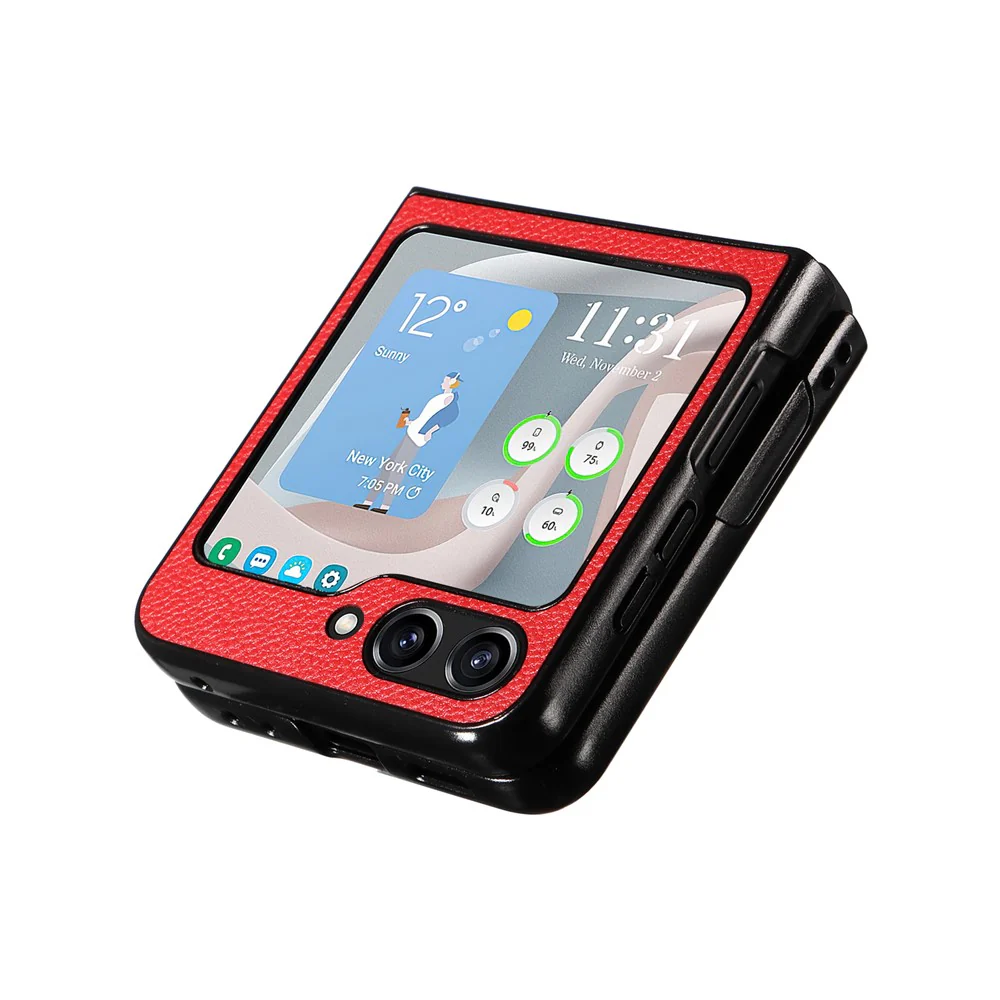 For Samsung Galaxy Z Flip7 FE 5G / Z Flip6 5G Case Litchi Texture Leather+Hard PC Phone Cover - Red - Image 7