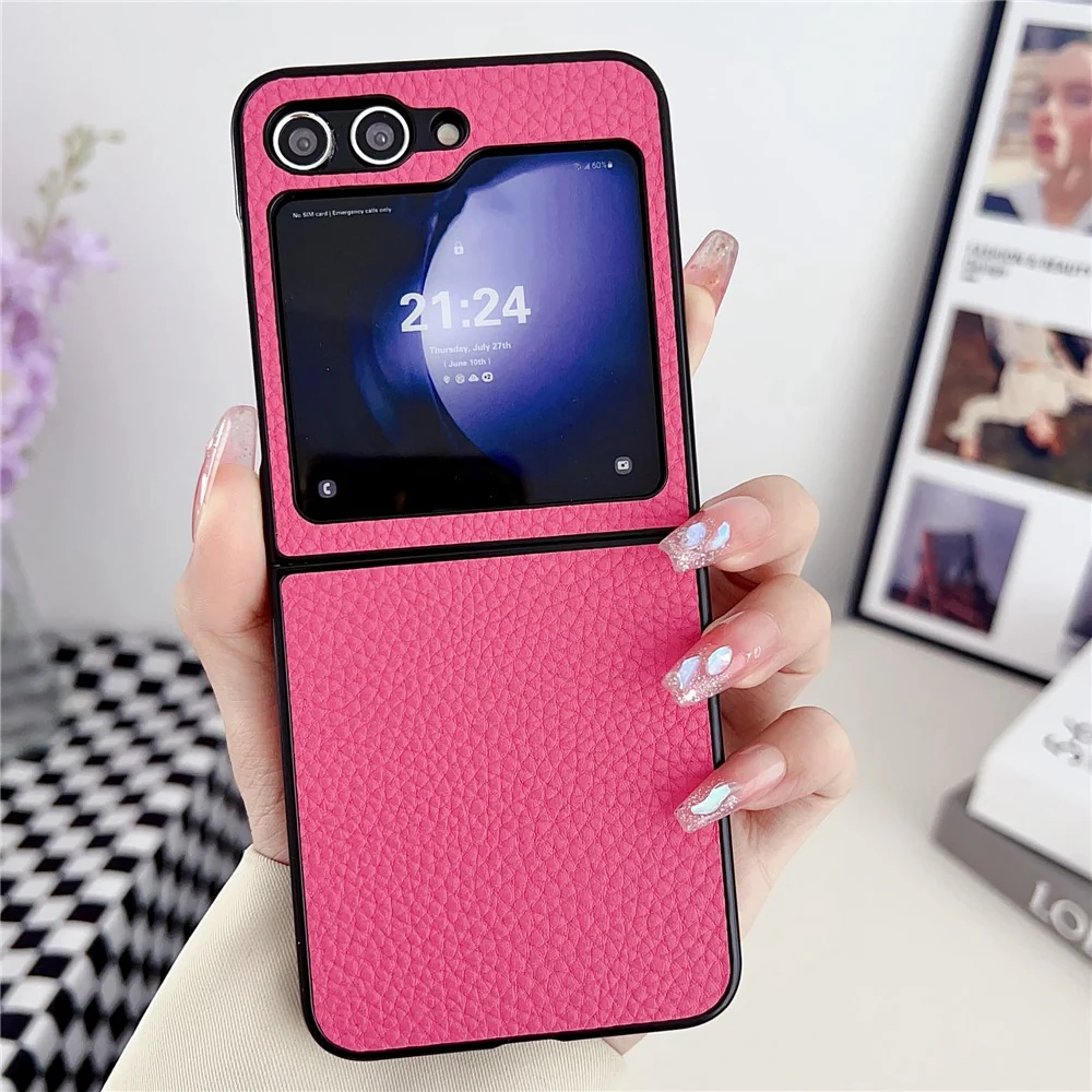 For Samsung Galaxy Z Flip7 FE 5G / Z Flip6 5G Case Litchi Texture Leather + PC Shockproof Phone Cover - Rose - Image 2