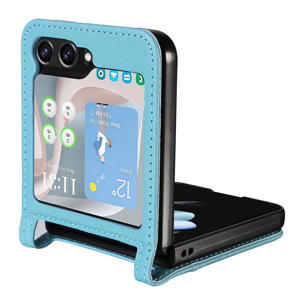 For Samsung Galaxy Z Flip7 FE 5G / Z Flip6 5G Case Litchi Texture PU Leather + PC Card Slot Phone Cover - Baby Blue - Image 5