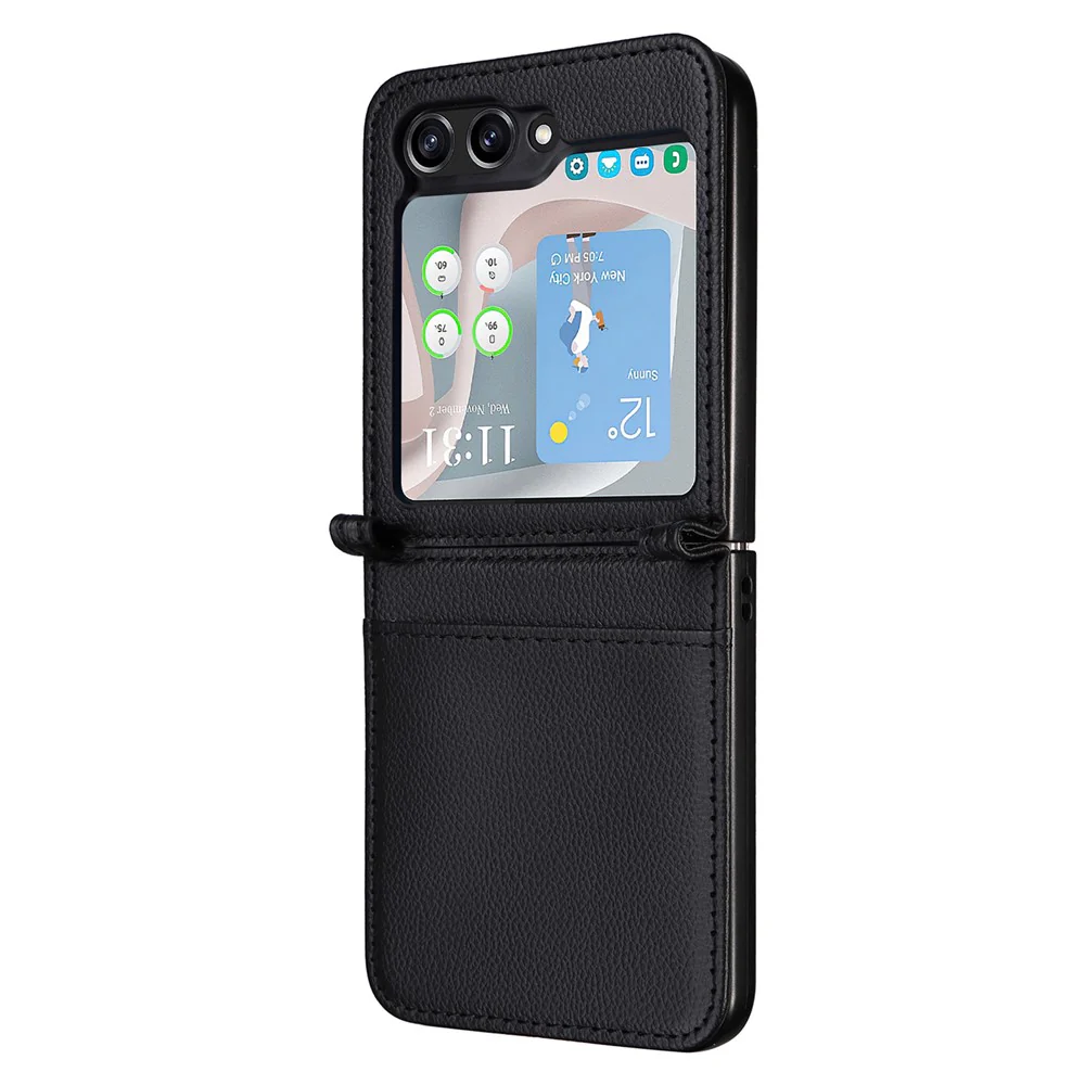 For Samsung Galaxy Z Flip7 FE 5G / Z Flip6 5G Case Litchi Texture PU Leather + PC Card Slot Phone Cover - Black - Image 2