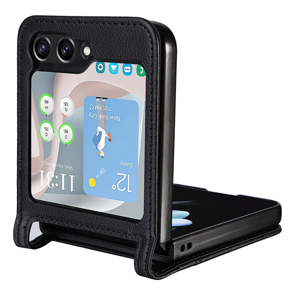 For Samsung Galaxy Z Flip7 FE 5G / Z Flip6 5G Case Litchi Texture PU Leather + PC Card Slot Phone Cover - Black - Image 5