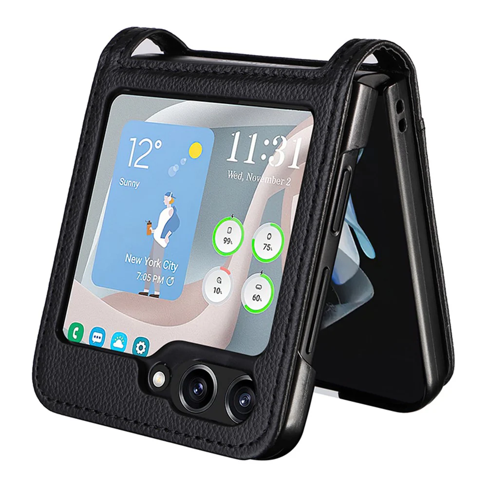 For Samsung Galaxy Z Flip7 FE 5G / Z Flip6 5G Case Litchi Texture PU Leather + PC Card Slot Phone Cover - Black - Image 6