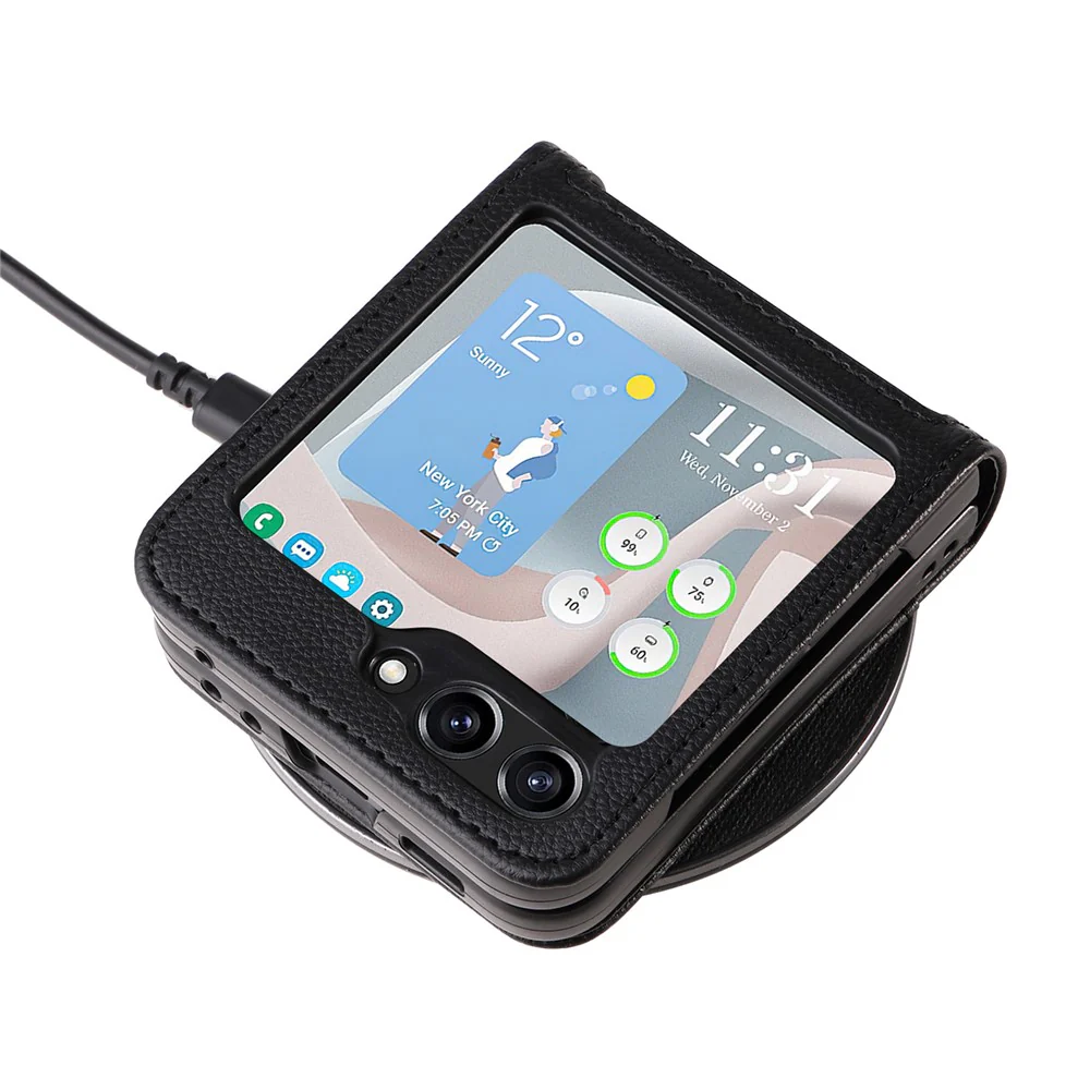 For Samsung Galaxy Z Flip7 FE 5G / Z Flip6 5G Case Litchi Texture PU Leather + PC Card Slot Phone Cover - Black - Image 8
