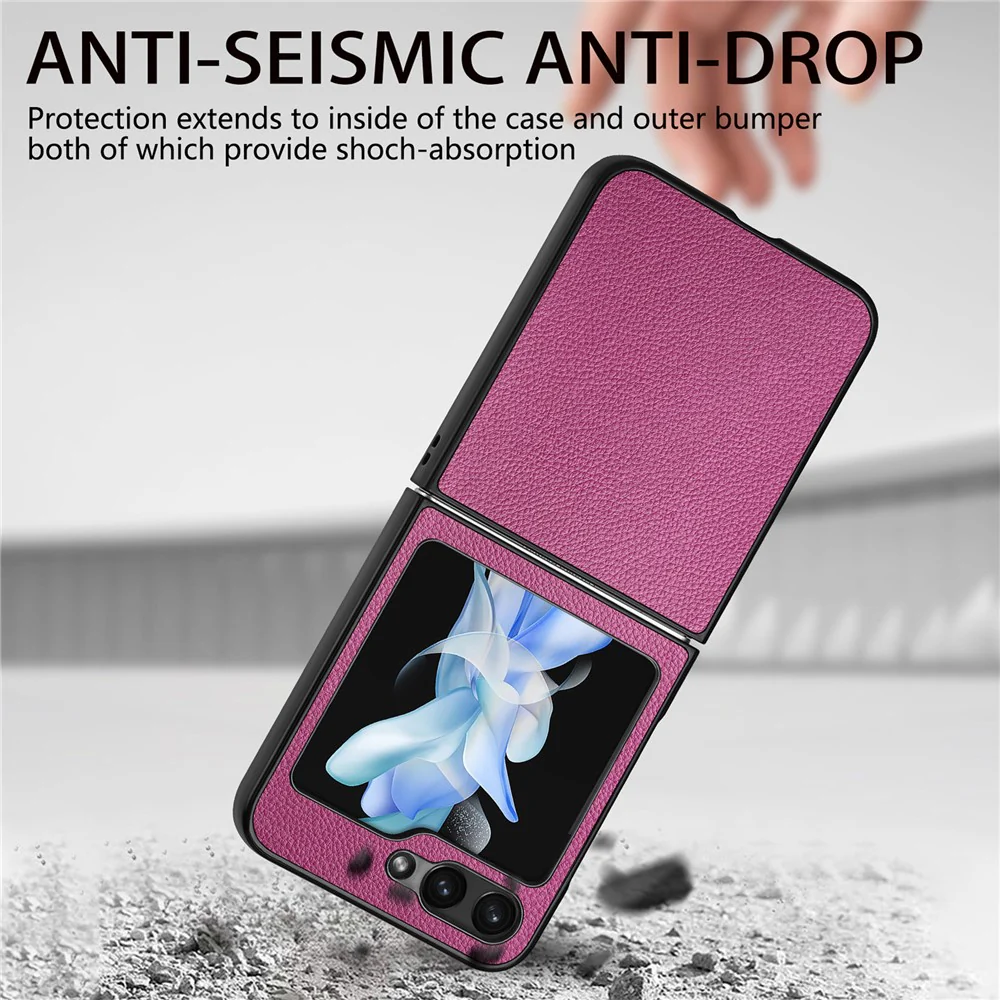 For Samsung Galaxy Z Flip7 FE 5G / Z Flip6 5G Case Litchi Texture PU Leather+PC Phone Cover - Purple - Image 8