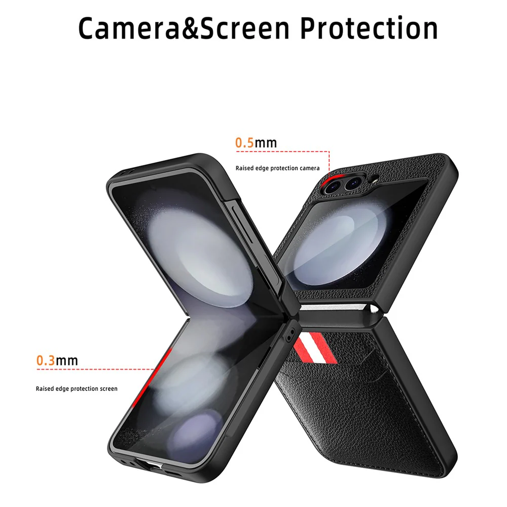 For Samsung Galaxy Z Flip7 FE 5G / Z Flip6 5G Case Litchi Texture PU+PC Phone Cover with Screen / Lens Film - Blue - Image 4