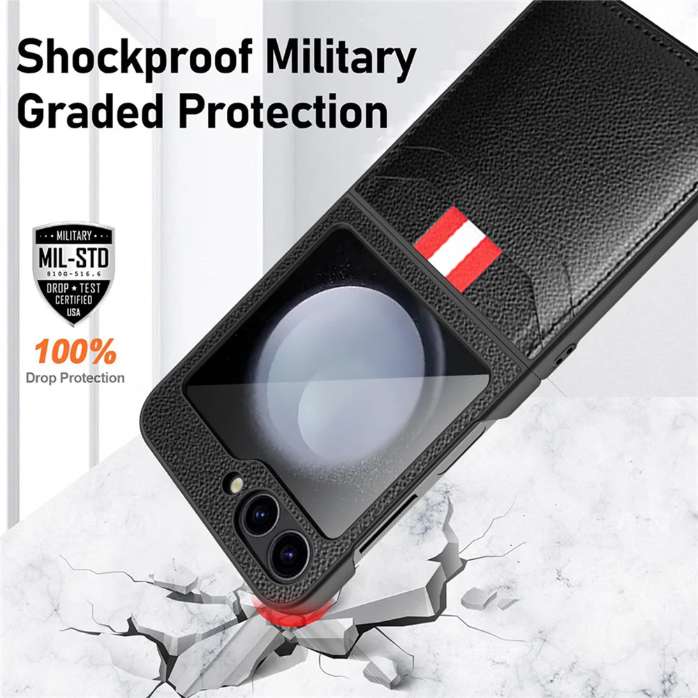 For Samsung Galaxy Z Flip7 FE 5G / Z Flip6 5G Case Litchi Texture PU+PC Phone Cover with Screen / Lens Film - Blue - Image 5