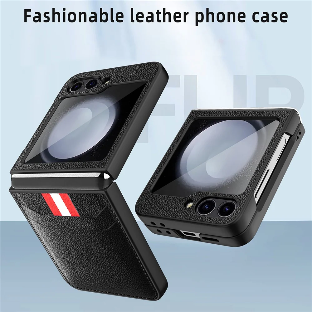 For Samsung Galaxy Z Flip7 FE 5G / Z Flip6 5G Case Litchi Texture PU+PC Phone Cover with Screen / Lens Film - Blue - Image 7