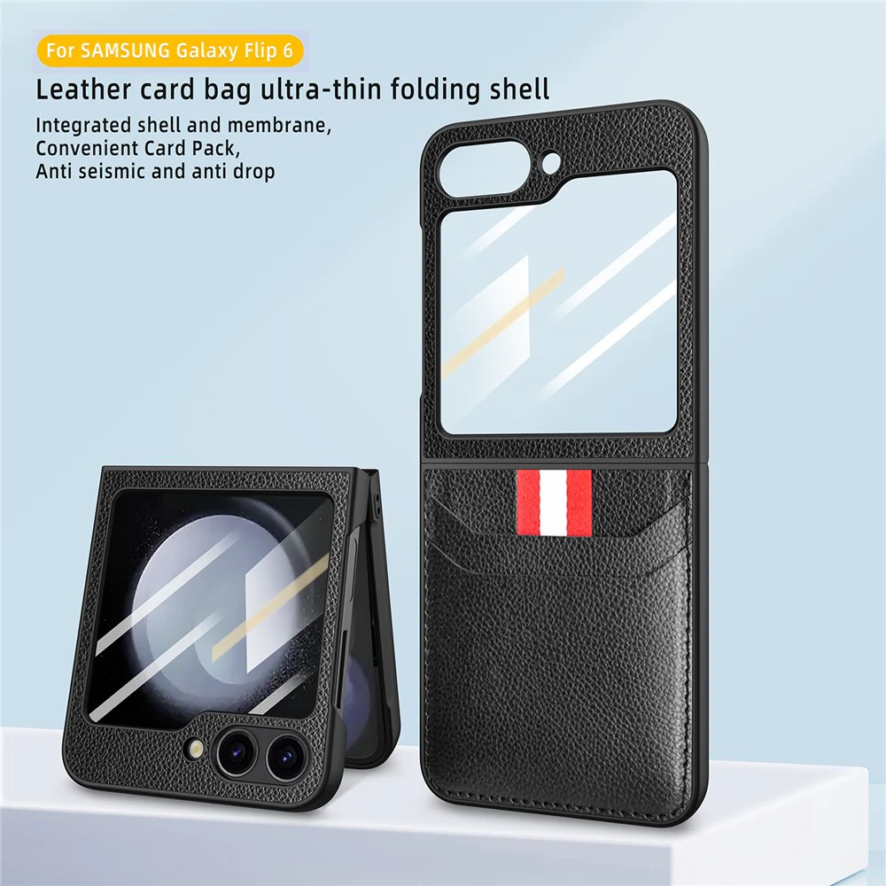 For Samsung Galaxy Z Flip7 FE 5G / Z Flip6 5G Case Litchi Texture PU+PC Phone Cover with Screen / Lens Film - Green - Image 6