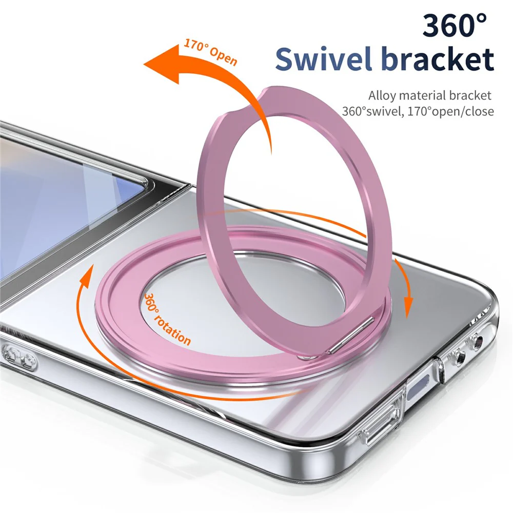 For Samsung Galaxy Z Flip7 FE 5G / Z Flip6 5G Case Magnetic Kickstand Clear PC Phone Cover with HD Screen Film - Pink - Image 2