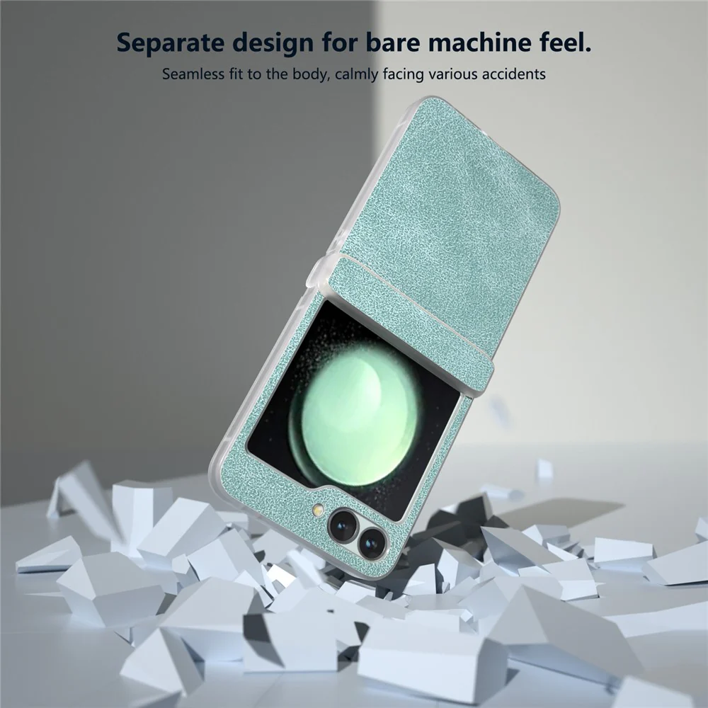 For Samsung Galaxy Z Flip7 FE 5G / Z Flip6 5G Case Matte Edge PU Leather Coated PC Hinge Protection Cover - Baby Blue - Image 4