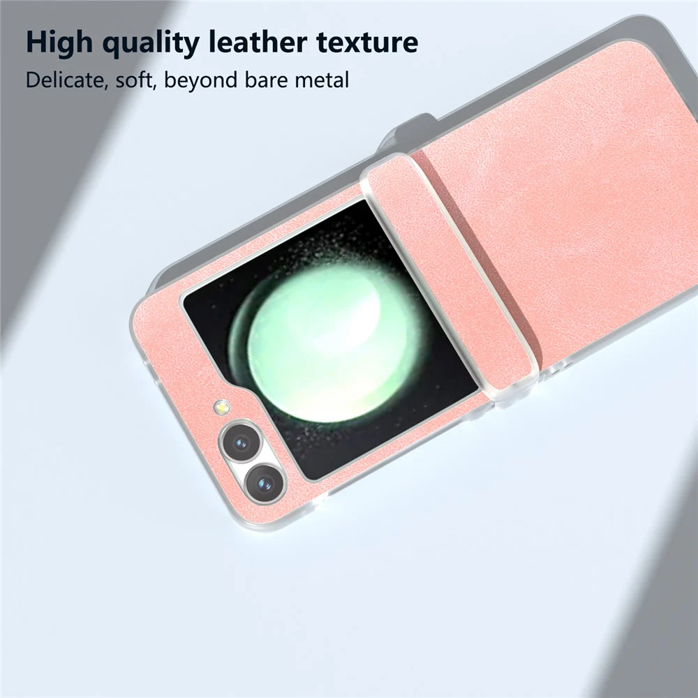 For Samsung Galaxy Z Flip7 FE 5G / Z Flip6 5G Case Matte Edge PU Leather Coated PC Hinge Protection Cover - Pink - Image 5