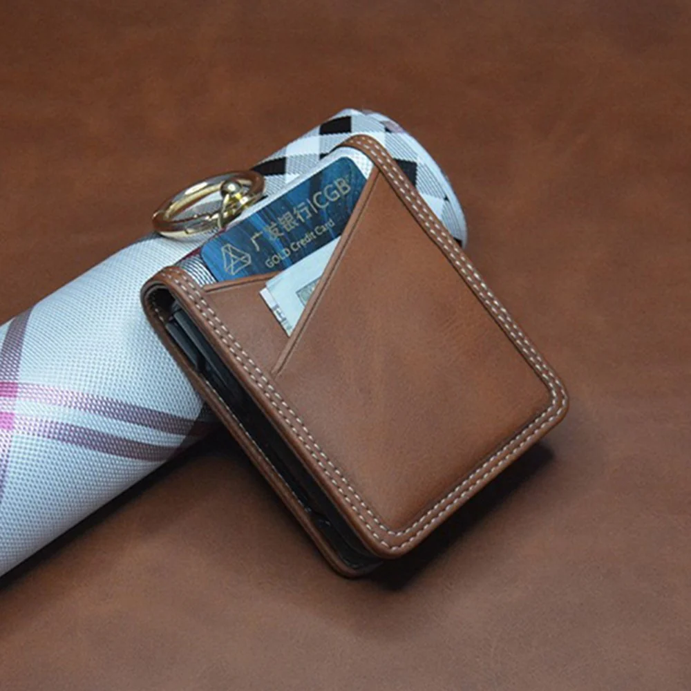 For Samsung Galaxy Z Flip7 FE 5G / Z Flip6 5G Case Metal Ring Card Holder Leather Coated PC Phone Cover - Dark Brown - Image 3