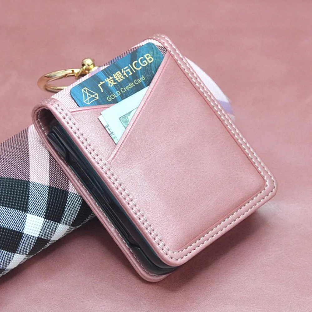 For Samsung Galaxy Z Flip7 FE 5G / Z Flip6 5G Case Metal Ring Card Holder Leather Coated PC Phone Cover - Pink - Image 2