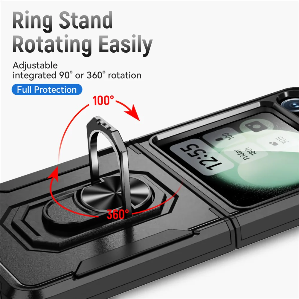 For Samsung Galaxy Z Flip7 FE 5G / Z Flip6 5G Case Military Grade Ring Kickstand PC + TPU Phone Cover - Black - Image 6