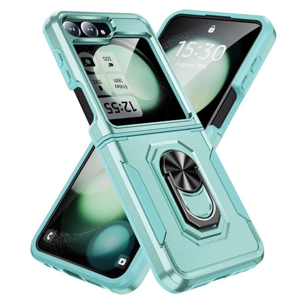 For Samsung Galaxy Z Flip7 FE 5G / Z Flip6 5G Case Military Grade Ring Kickstand PC + TPU Phone Cover - Green - Image 2