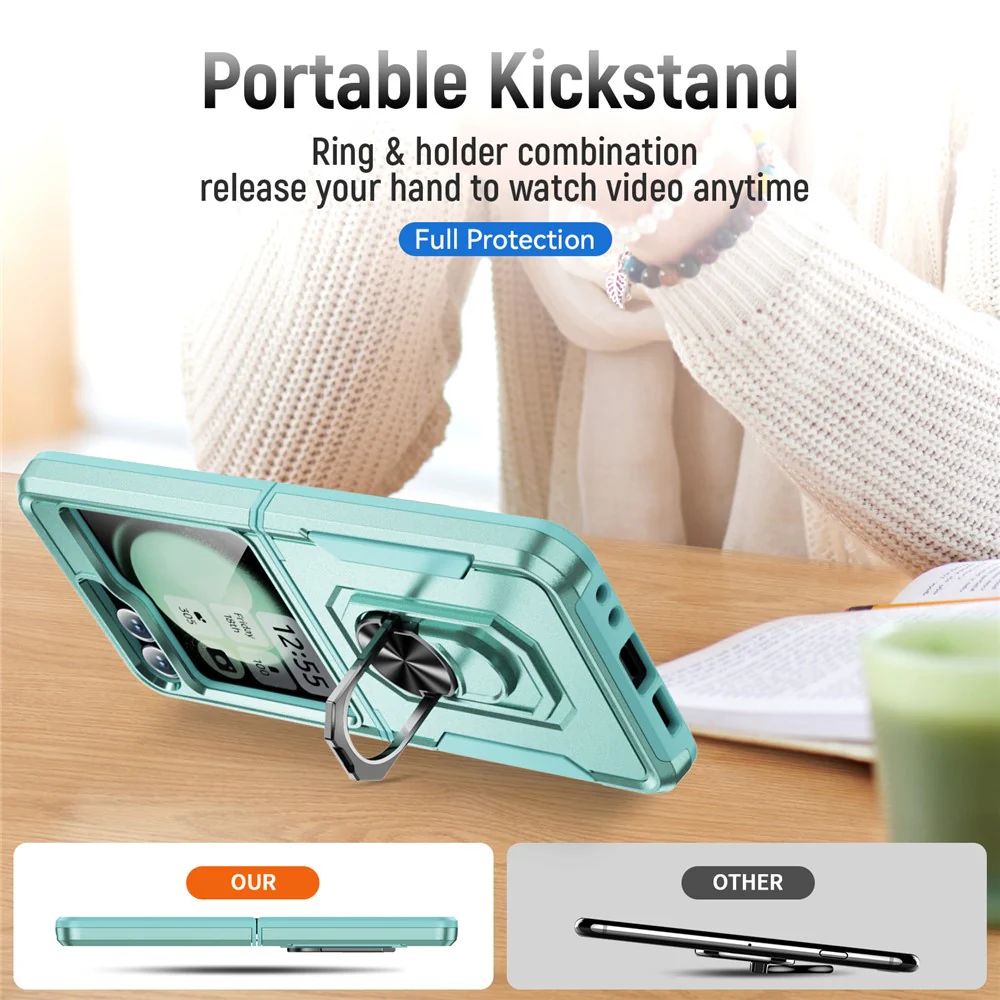 For Samsung Galaxy Z Flip7 FE 5G / Z Flip6 5G Case Military Grade Ring Kickstand PC + TPU Phone Cover - Green - Image 5