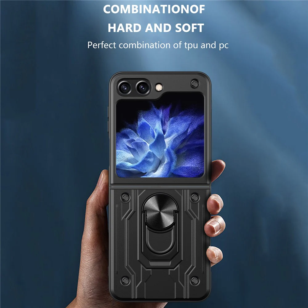 For Samsung Galaxy Z Flip7 FE 5G / Z Flip6 5G Case PC+TPU Kickstand Magnetic Car Mount Phone Cover - Blackish Green - Image 8