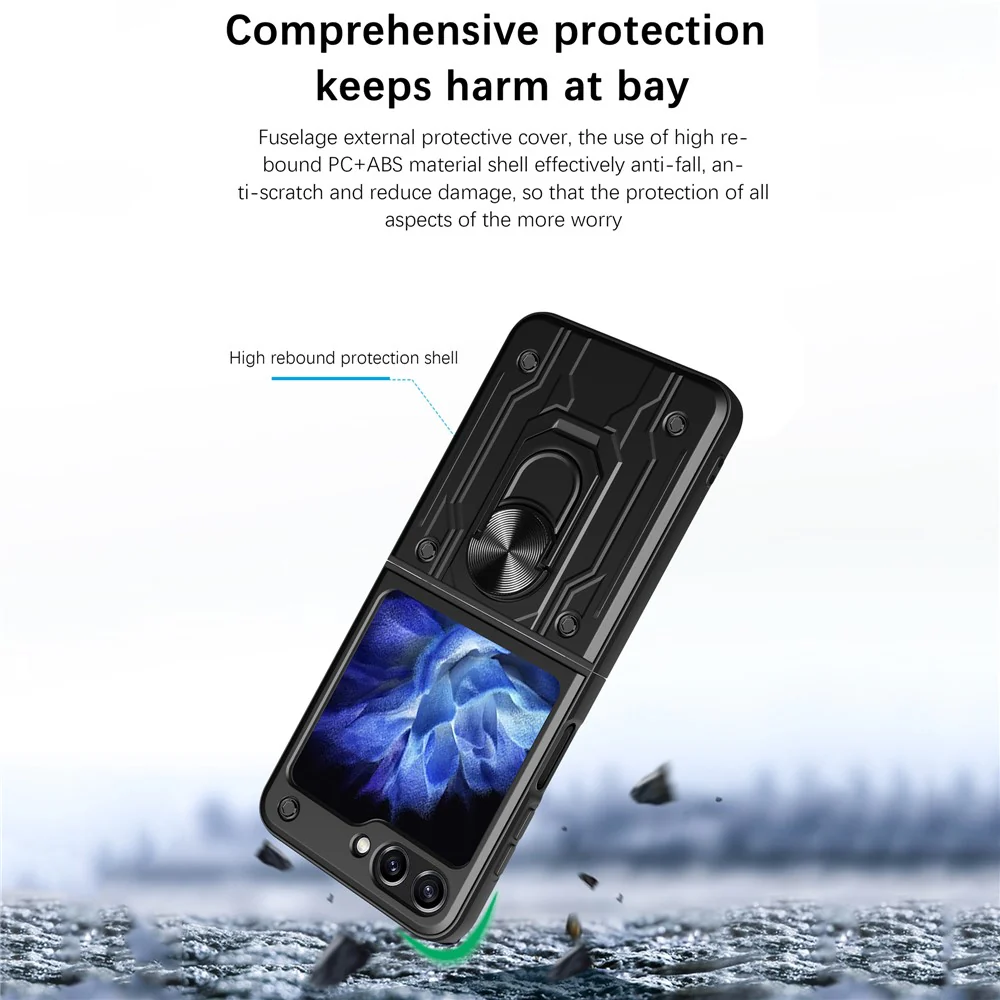 For Samsung Galaxy Z Flip7 FE 5G / Z Flip6 5G Case PC+TPU Kickstand Magnetic Car Mount Phone Cover - Sapphire - Image 3