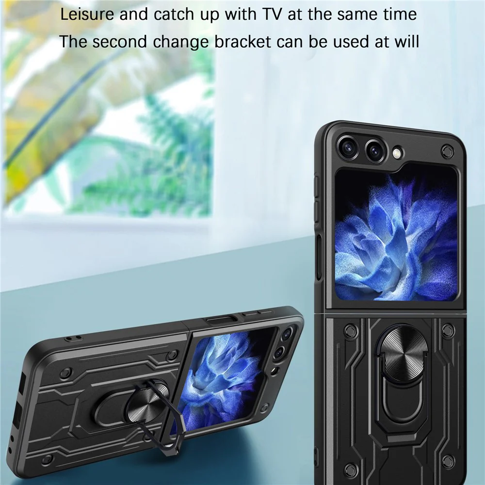 For Samsung Galaxy Z Flip7 FE 5G / Z Flip6 5G Case PC+TPU Kickstand Magnetic Car Mount Phone Cover - Sapphire - Image 4