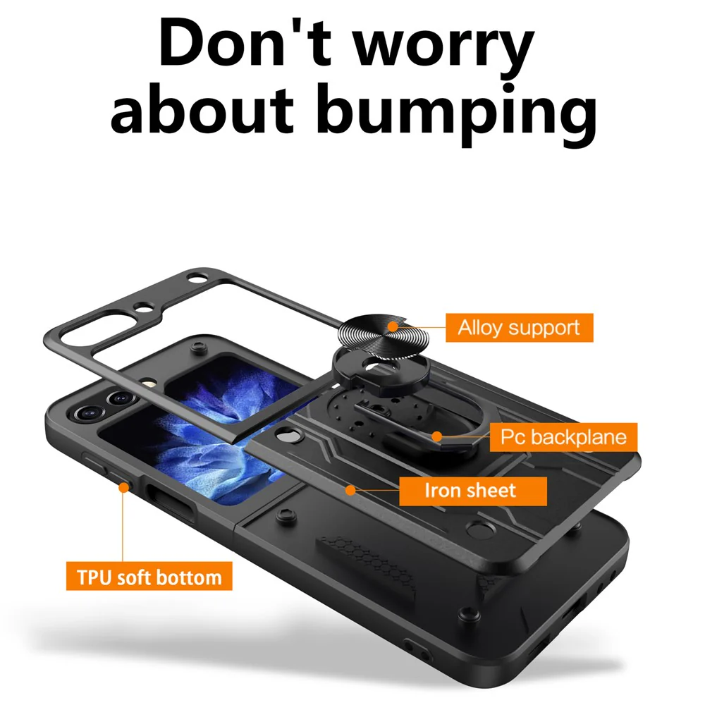 For Samsung Galaxy Z Flip7 FE 5G / Z Flip6 5G Case PC+TPU Kickstand Magnetic Car Mount Phone Cover - Sapphire - Image 5
