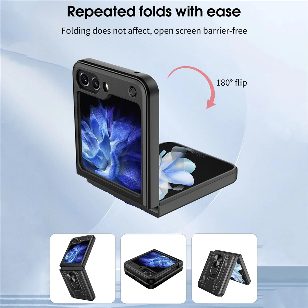 For Samsung Galaxy Z Flip7 FE 5G / Z Flip6 5G Case PC+TPU Kickstand Magnetic Car Mount Phone Cover - Sapphire - Image 7