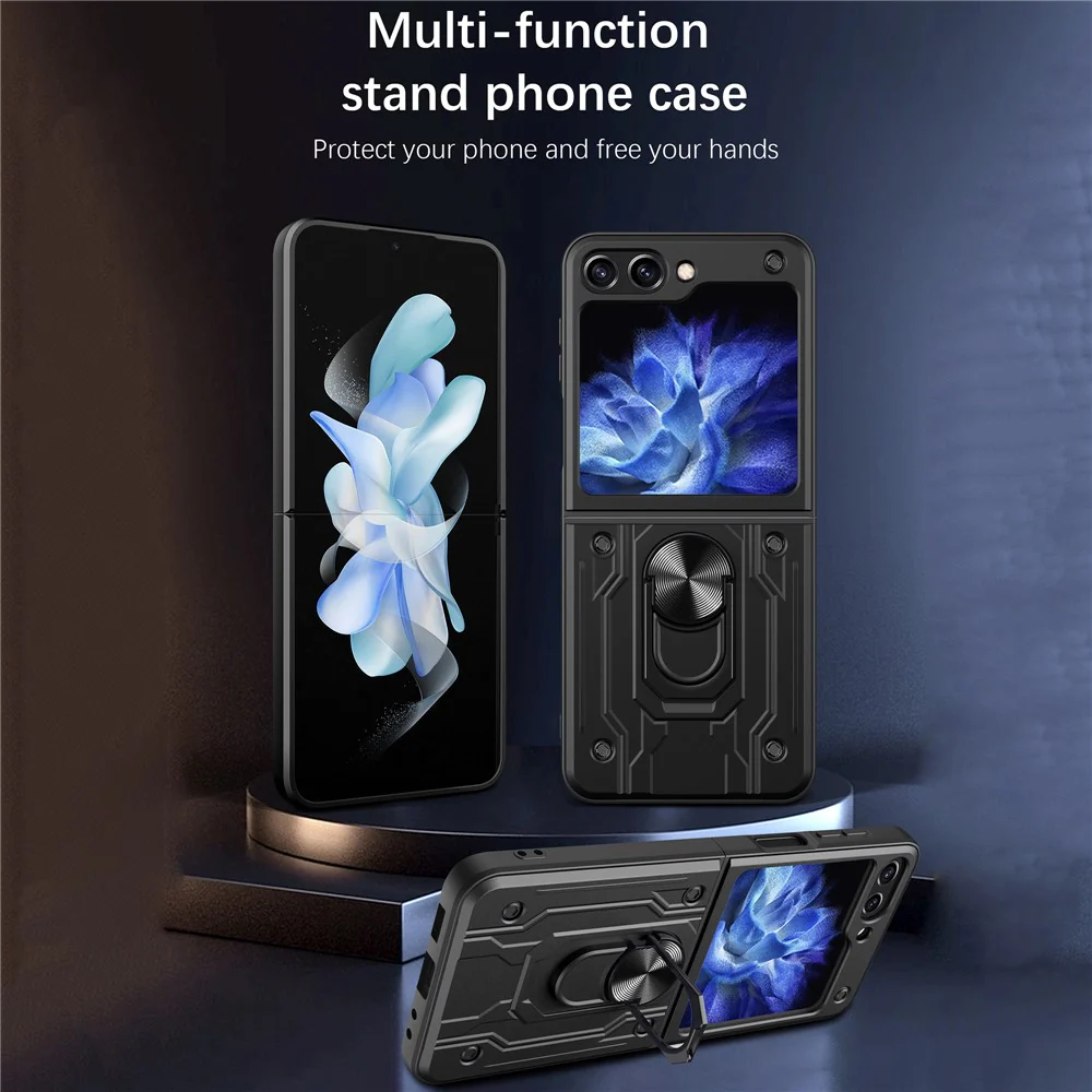 For Samsung Galaxy Z Flip7 FE 5G / Z Flip6 5G Case PC+TPU Kickstand Magnetic Car Mount Phone Cover - Titanium Grey - Image 2