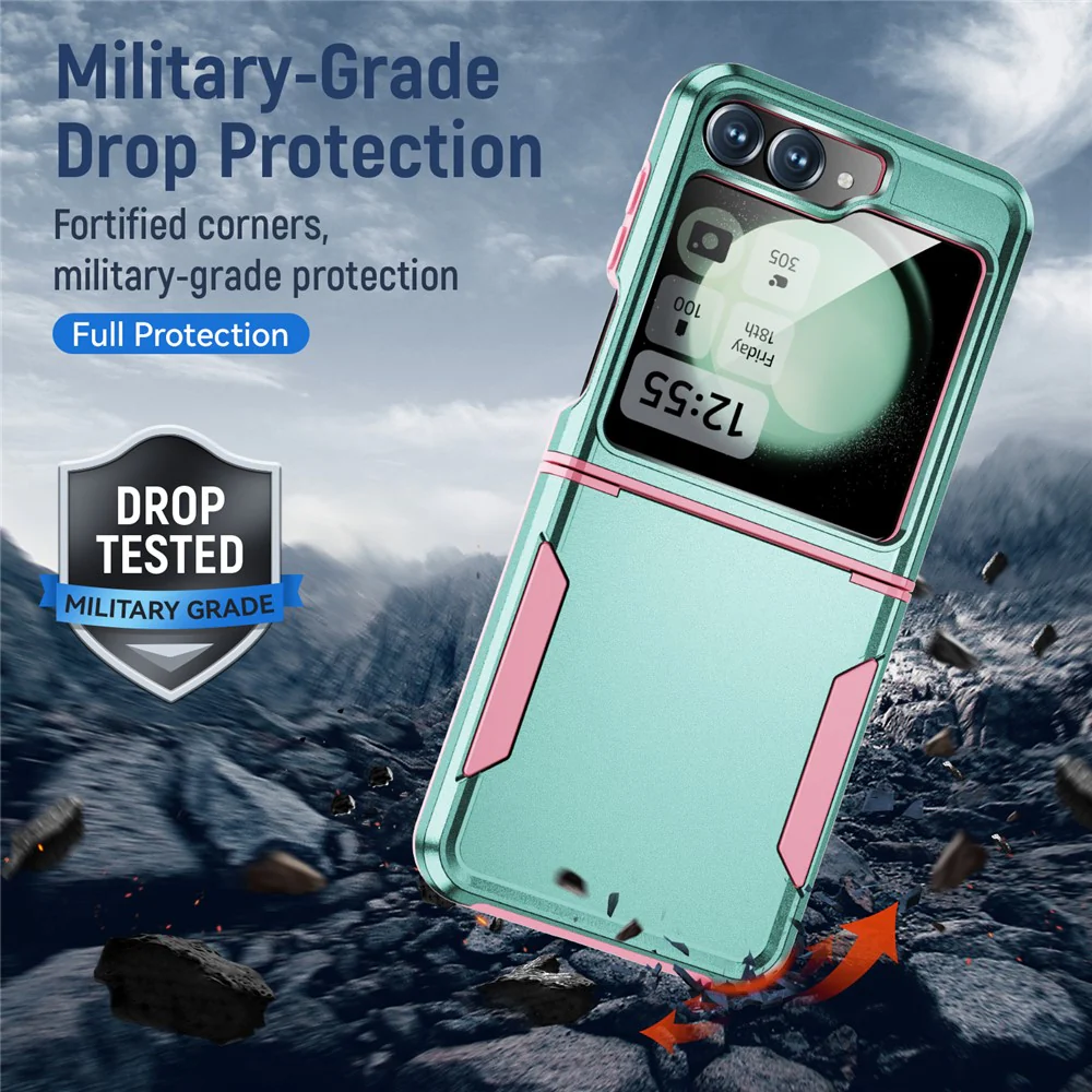For Samsung Galaxy Z Flip7 FE 5G / Z Flip6 5G Case PC+TPU Military Grade Drop Protective Phone Cover - Green+Pink - Image 5