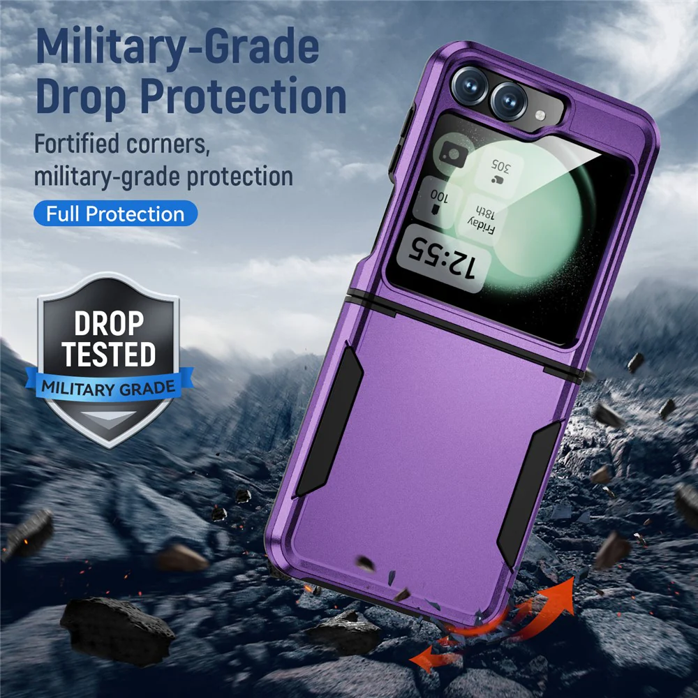For Samsung Galaxy Z Flip7 FE 5G / Z Flip6 5G Case PC+TPU Military Grade Drop Protective Phone Cover - Purple+Black - Image 5