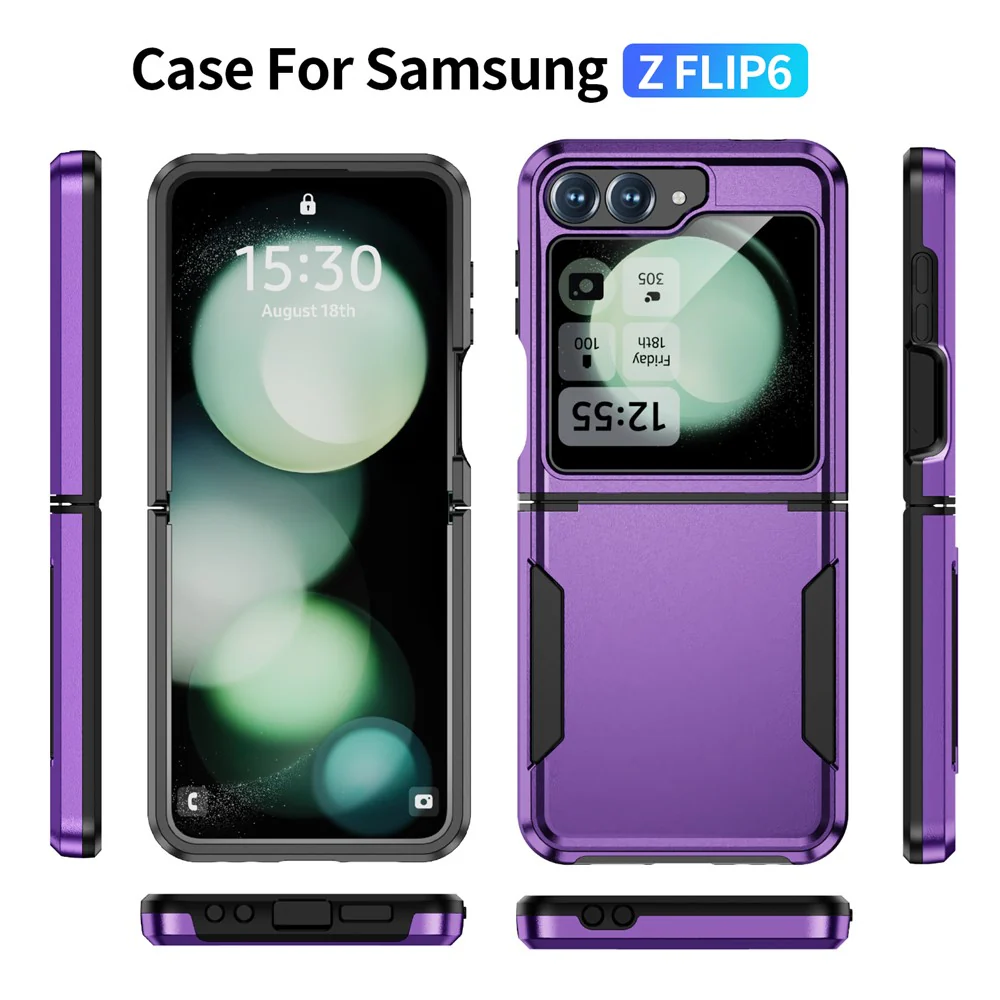 For Samsung Galaxy Z Flip7 FE 5G / Z Flip6 5G Case PC+TPU Military Grade Drop Protective Phone Cover - Purple+Black - Image 8
