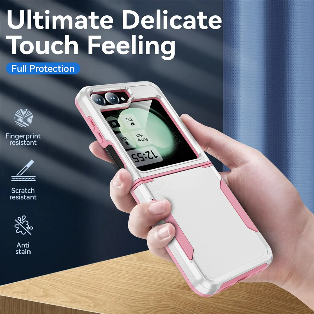 For Samsung Galaxy Z Flip7 FE 5G / Z Flip6 5G Case PC+TPU Military Grade Drop Protective Phone Cover - White+Pink - Image 4