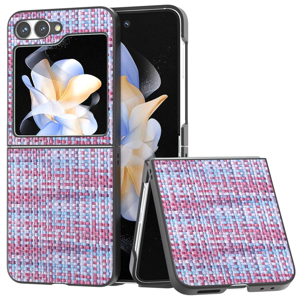 For Samsung Galaxy Z Flip7 FE 5G / Z Flip6 5G Case Plaid Texture Leather+PC Folding Phone Cover - Purple