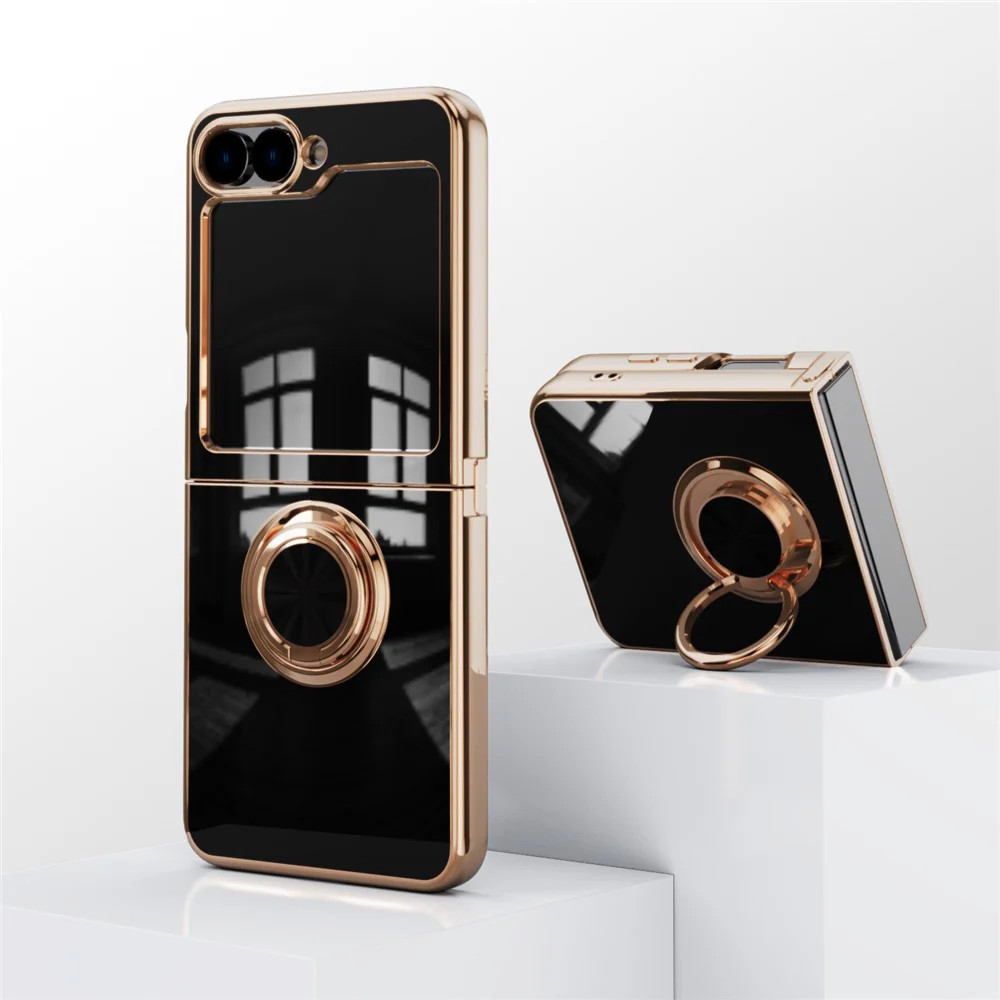For Samsung Galaxy Z Flip7 FE 5G / Z Flip6 5G Case Precise Cutouts 6D Electroplating TPU Phone Cover with Ring Holder - Black - Image 5