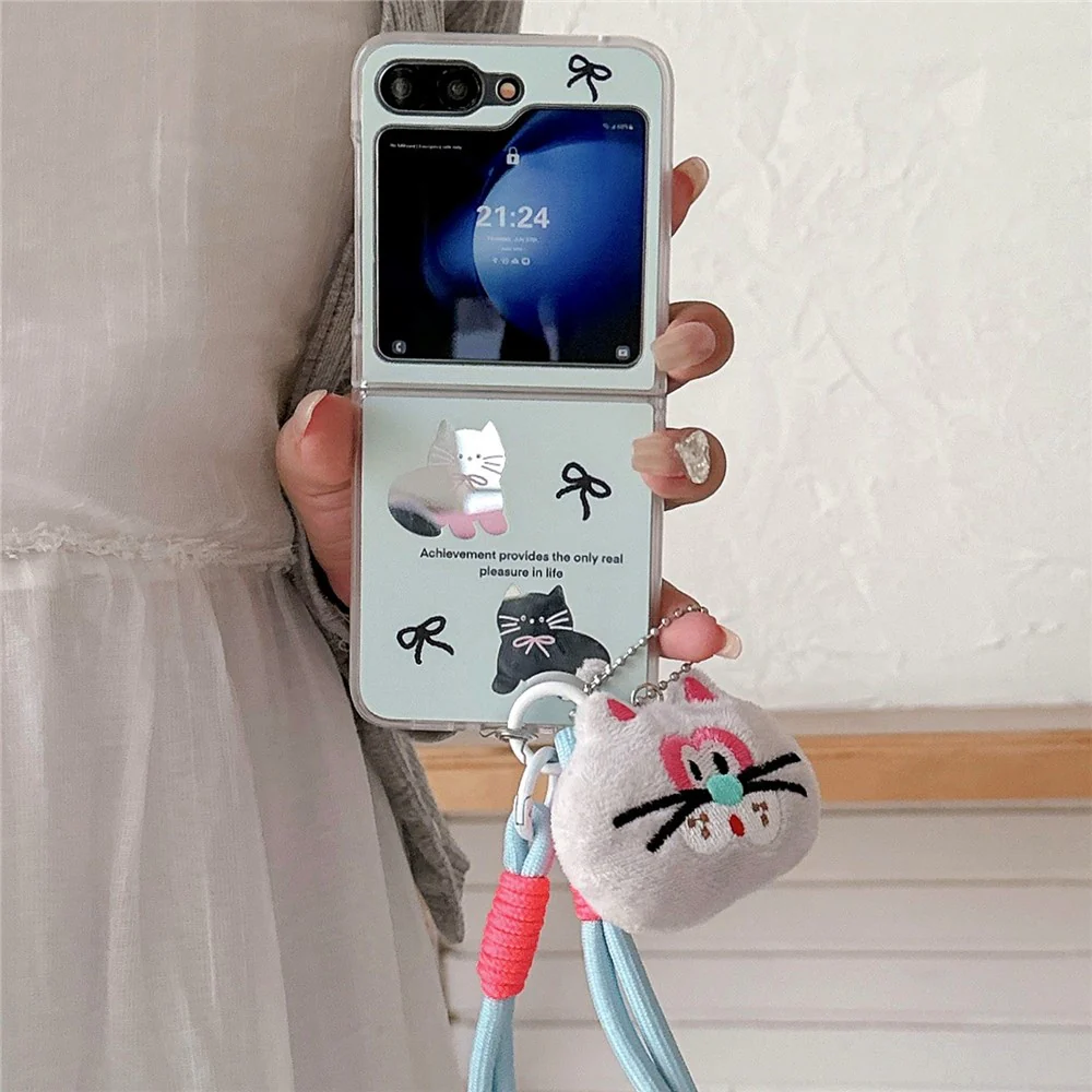 For Samsung Galaxy Z Flip7 FE 5G / Z Flip6 5G Case Protective Hard PC Phone Cover with Wrist Strap - Cat
